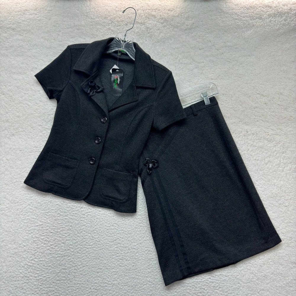 NEW NWT 2 Piece Twin Set Button Up Blouse Blazer Top Pencil Skirt S Small Grey